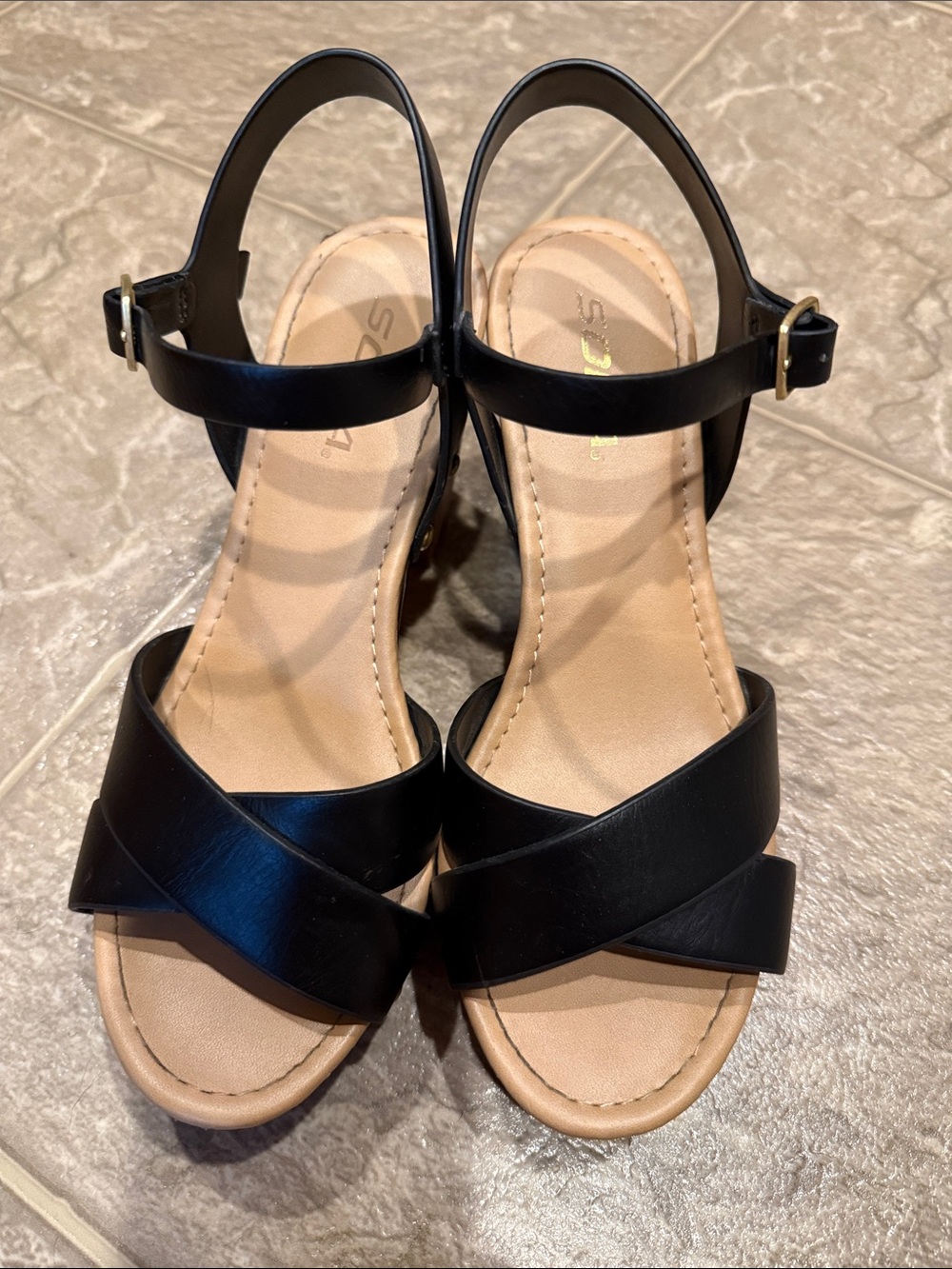 Amazon Black Crossband Wedge Sandals with Ankle Strap
